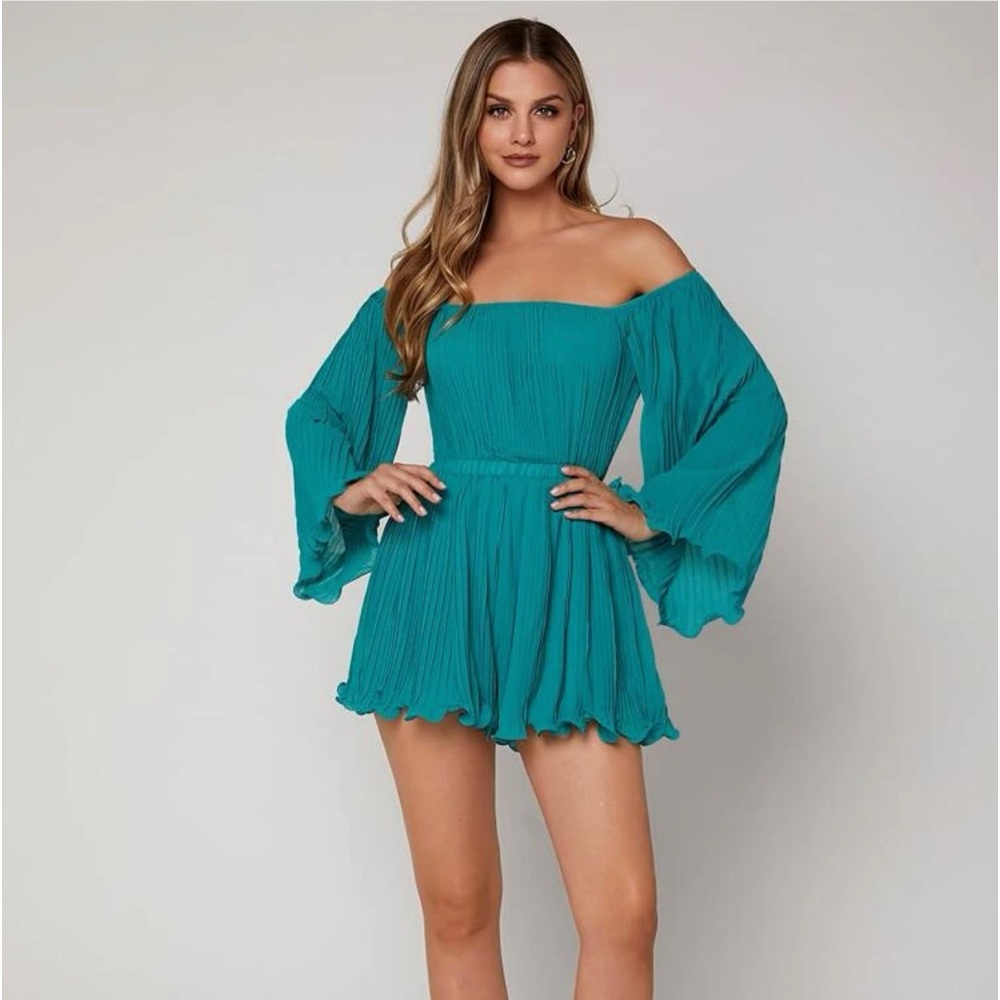 SHEIN size XS long sleeve romper cadet blue